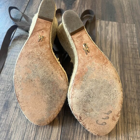 J VINCENT Beaded Brown Open Toe Platform Espadrille Woven Jute Wedge Sz 6 - Picture 5 of 6